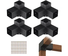 Pergolos atramų kampuočių rinkinys. 4 vnt.. 10 x 10 cm medinių stulpų atramos. trikrypčiai kampiniai laikikliai