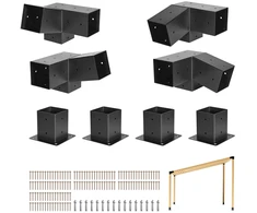 Pergolos tvirtinimo detalių rinkinys iš anglinio plieno, 8 vnt. pasvirusių 3 krypčių laikiklių 92 x 92 mm