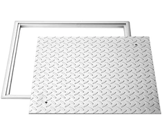 Pėsčiųjų šulinio dangtis su rėmu. 500x500 mm. su pagrindu