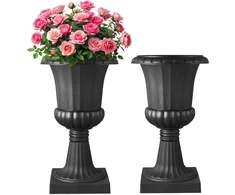 Plastikinis gėlių vazonas 40 x 67 cm. klasikinio dizaino. 2 vnt. rinkinys. sodo urna augalams. tinka vidui ir lauke. juodas