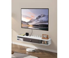 TV staliukas Prie sienos tvirtinama TV spintelė su anga laidams. saugykla DVD grotuvui ir žaidimų konsolei. balta. ilgis 120 cm