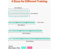Pripučiamas gimnastikos kilimas 3 m. mėtų žalios spalvos. storis 10 cm. apkrova iki 200 kg