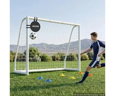 PVC futbolo vartai treniruotėms lauke. 2.44 x 1.82 m. PE tinklas. atsparūs orų sąlygoms. su taikinio kūgiais