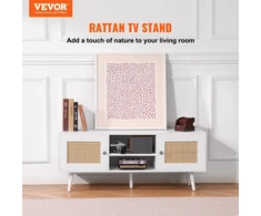 TV staliukas Ratano TV spintelė. boho stiliaus. 120 x 40 x 49 cm. 2 durelės ir 2 stalčiai. balta
