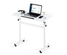 Reguliuojamo aukščio stalas sėdėti/stovėti su 360° pakreipiamu paviršiumi 810 x 410 mm. apkrova iki 25 kg. baltas