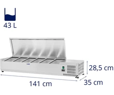 Šaldymo vitrina su plieniniu dangčiu 6x GN1/4 140 cm