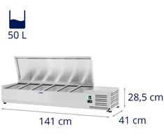 Šaldymo vitrina su plieniniu dangčiu 6x GN1/3, 140cm