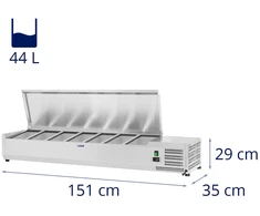 Šaldymo vitrina su plieniniu dangčiu 7x GN1/4, 150 cm