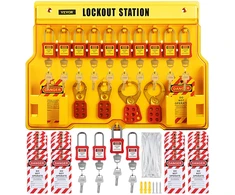 Saugos užrakinimo (Lockout/Tagout) rinkinys. 58 vnt.. su stotele 55.8x39.3 cm