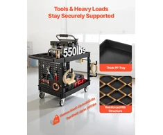 Servisinis vežimėlis. 2 lentynos. keliamoji galia 250 kg. sukamieji ratukai 360°. juodas