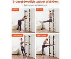 Sieninė švediška sienelė, 9 lygių, medis ir plienas, keliamoji galia 150 kg