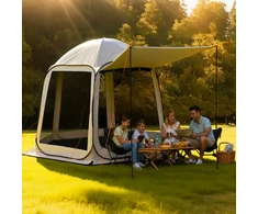 Skaidri stovyklavimo palapinė su langu ir tentu 3030x2650x2300 mm iki 4–8 žmonių smėlio
