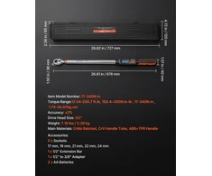 Skaitmeninis momentinių raktų komplektas 1/2". LCD ekranas. garso ir LED indikatorius