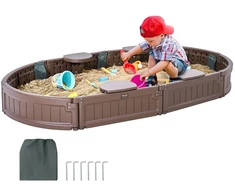 Smėlio dėžė su dangčiu 1830x1055x230 mm. ovali. HDPE. 4 kampinės sėdynės. ruda