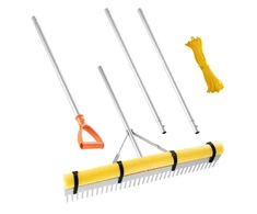 Sodo grėblys plati 914 mm galvutė aliuminio kotas 2590 mm dirvai purenti