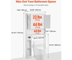 Spintelė virš WC 1713x815x195 mm su reguliuojama lentyna. balta