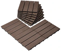 Sukabinamos terasos plytelės. 27 vnt.. 300x300x20 mm. medžio-plastiko. tamsiai rudos