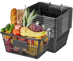 Sukraunami pirkinių krepšeliai su rankenomis. PE plastikas. 21 l. iki 9.07 kg apkrova. 12 vnt.. juodi