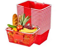 Sukraunami plastikiniai prekybos krepšiai 21 l su rankenomis. 20 vnt.. raudoni