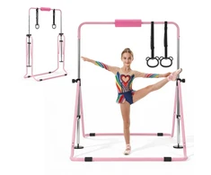 Sulankstomas gimnastikos skersinis vaikams iki 63.5kg reguliuojamas aukštis rožinis