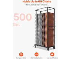 Sulankstomas kėdžių vežimėlis 60 kėdžių. apkrova 227 kg. matinis juodas