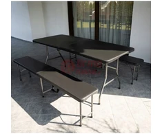 Sulankstomas sodo stalas 180 cm + 2 suolai juodas GA01
