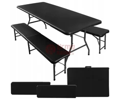 Sulankstomas sodo stalas 180 cm + 2 suolai juodas GA01