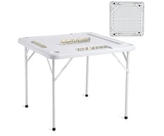 Sulankstomas žaidimų stalas mahjong/dominui 4 žaidėjams. su taurių laikikliais. 900x900 mm. baltas