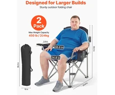 Sulankstomos kempingo kėdės. 2 vnt.. apkrova iki 204 kg. minkšti porankiai su puodelio laikikliu