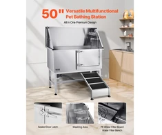Šunų maudymo vonia su rampa 127 cm nerūdijančio plieno (dešinės durys) V04