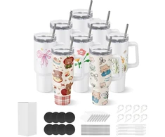 Termobuteliai sublimacijai, 8 vnt., 1183 ml talpa, nerūdijančio plieno 304, dvigubos sienelės, su šiaudeliais