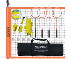 Tinklinio ir badmintono rinkinys su tinklu. reguliuojamais stulpais. kamuoliu ir pompa