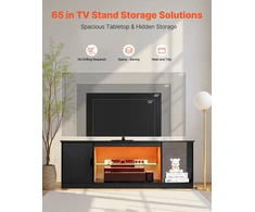 TV staliukas TV spintelė su LED apšvietimu ir stikline lentyna. iki 1651 mm. apkrova 39.92 kg. juoda