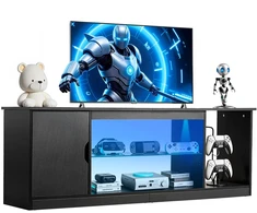 TV staliukas TV spintelė su LED apšvietimu ir stikline lentyna. iki 1651 mm. apkrova 39.92 kg. juoda
