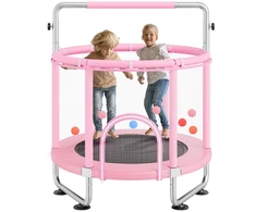 Vaikiškas batutas 1470 x 1540 mm. vidaus ir lauko batutas su apsauginiu tinklu. rožinės spalvos