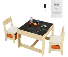 Vaikiškų baldų komplektas: stalas + 2 kėdės. 610x610x483 mm. vaikams nuo 2 iki 8 m.