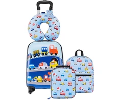 Vaikiškų lagaminų kelioninis rinkinys. 5 dalys. 45.7 cm. su kuprine ir pagalve