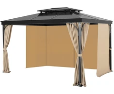 Vandeniui atsparios pavėsinės sienelės. 4 skydeliai su užtrauktukais. 281 x 373 x 213 cm. chaki spalvos