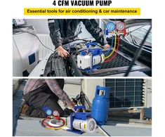 Vienos pakopos vakuuminio siurblio rinkinys. 4 CFM. 1/3 AG. su manometru ir 3 žarnomis