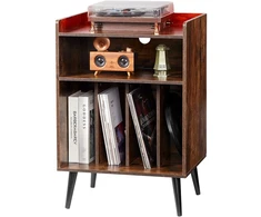 Vinilo plokštelių grotuvo spintelė su LED apšvietimu. 3 lygiai. USB įkrovimas. 150 albumų