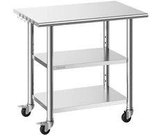 Virtuvės darbo stalas su 3 lentynomis 915x610x864 mm. nerūdijantis plienas. ratukai. keliamoji galia 227 kg