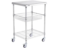 Virtuvės vežimėlis. 3 lentynos. nerūdijančio plieno. keliamoji galia 213.2kg. 4 ratai