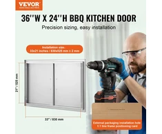 Virtuvinis kombainas Dvivėrės įmontuojamos durelės lauko virtuvei/barbekiu salai. 915 x 610 x 46 mm. sidabrinės