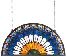 Vitražinio stiklo lango panelė 913x465 mm. pusapskritė. su grandinėle