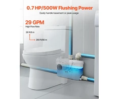 WC nuotekų smulkinimo siurblys 500 W. pakėlimo aukštis 8 m. 4 vandens įvadai
