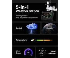 WiFi meteorologinė stotelė. 190 mm VA ekranas. saulės jutiklis. lietaus matuoklis. temperatūra. drėgmė