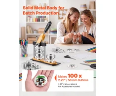 Ženkliukų gamybos mašina. 58 mm. metalinė. su 100 komponentų ir apvalia pjaustykle