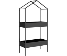 Aosom 2 aukštų augalų stovas namelio formos su kabliu, metalas, juodas, 75 x 35 x 150 cm