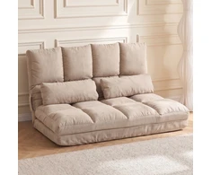 Aosom 2 viename grindų sofa-lova su reguliuojamu atlošu, smėlio spalvos, 102 x 73 x 60 cm