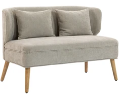 Aosom 2-vietė sofa, maža šenilinė sofa su sparnų tipo atlošu, storu sėdynės paminkštinimu, kaučiukmedžio kojomis, smėlio spalvos